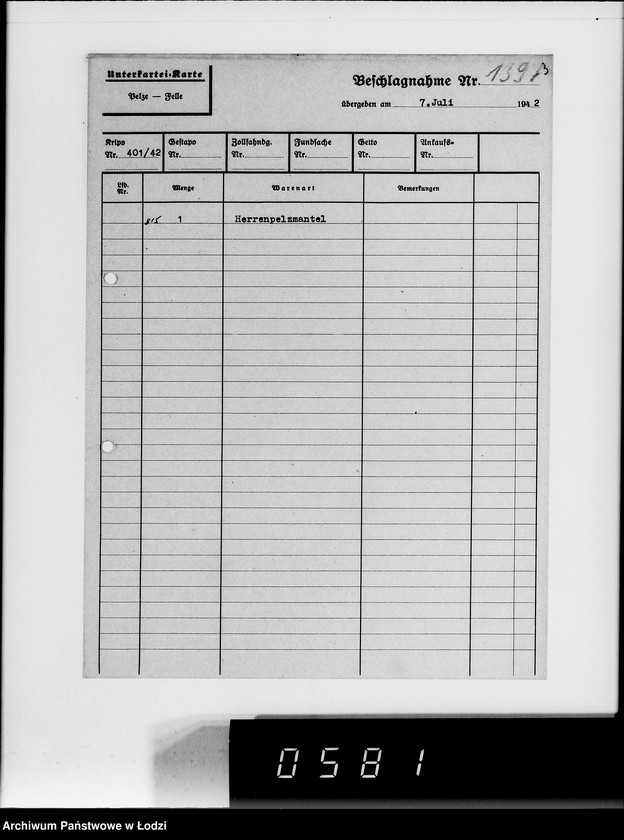 Obraz 7 z jednostki "Kripo. Kartei-Karten Beschlagnahme Nr.968-1397"