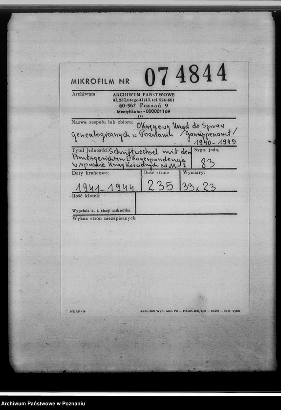 Obraz 2 z jednostki "Schriftwechsel mit den Amtsgerichten [korespondencja w sprawie ksiąg kościelnych, nazwy powiatów od M - Z]"