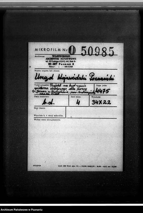 Obraz 2 z jednostki "Projekt na pobudowanie spichlerza zbożowego dla firmy G. Jonas w Kobylinie pow. krotoszyński skala 1:100"