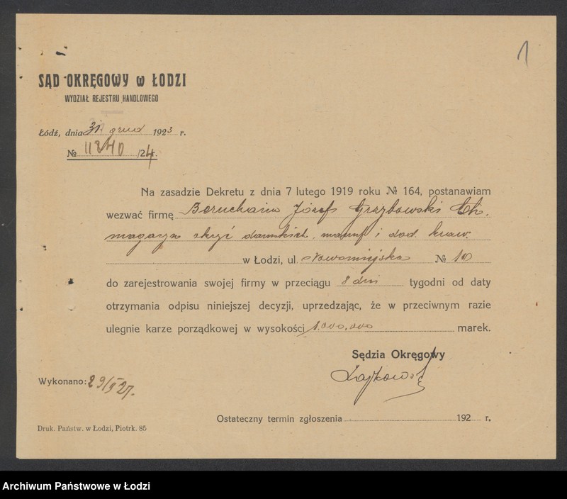 Obraz 3 z jednostki "Chaim Grzybowski- magazyn okryć damskich, manufaktury i dodatków krawieckich"