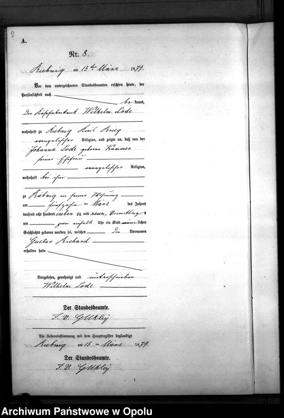 Obraz 11 z jednostki "Geburts-Neben-Register Standes-Amt Riebnig 1879"
