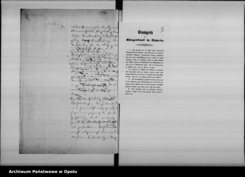 Obraz 8 z jednostki "Acta des Magistrats zu Oppeln betreffend die Hiesige Bürgerbank später benannt Hilfs - Darlehns - Kasse für selbständige Gewerbetreibende de Anno 1848 - 66"