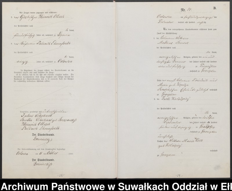 image.from.unit.number "Heiraths-Neben-Register des Preussischen Standes-Amtes Orlowen Kreis Loetzen für das Jahr 1880"