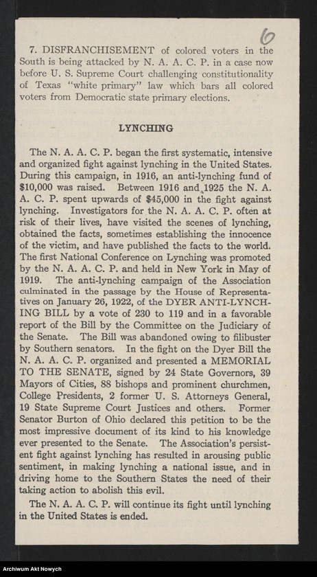 Obraz 8 z jednostki "National Association for the Advancement of Colored People (New York); Załączniki: prospekt; L.1"