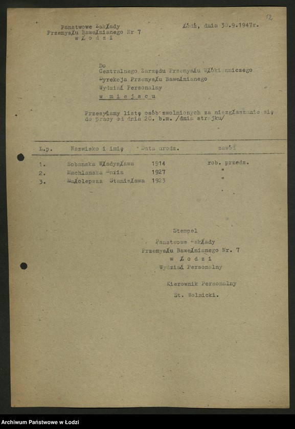 Obraz 13 z jednostki "Sprawozdania ze strajków według zakładów t. 1"