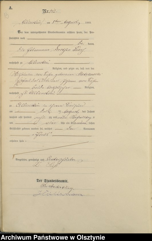 image.from.unit.number "Geburts-Haupt-Register Tom II,Nr 401 - 727"