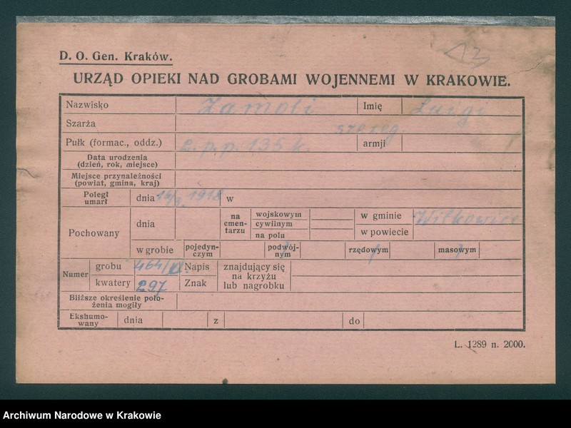 image.from.unit.number "Karty ewidencyjne zmarłych Włochów na terenie powiatów Zabrek, Cernovir, Witkowitz (Czechy)."