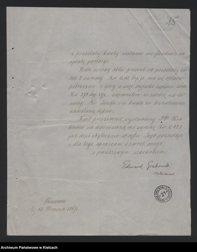 image.from.unit.number "Akta Edwarda Grabowskiego obrońcy przy Radzie Stanu Królestwa /Korespondencja w sprawach prawno- majątkowych/"
