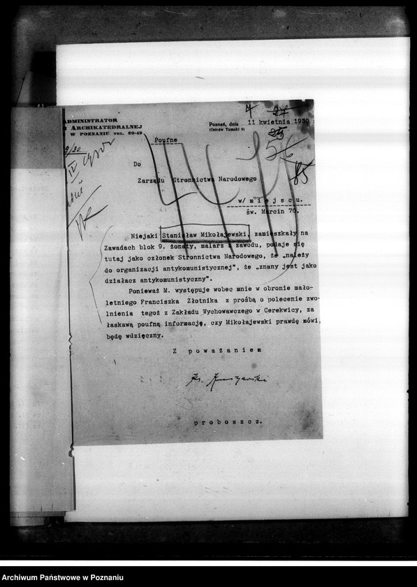 Obraz 9 z jednostki "Okólniki, zarządzenia, korespondencja dotycząca wyborów do Rady Miejskiej i wyborów kandydatów na radnych. Sprawy organizacyjne: wykazy personalne. Materiały dotyczące strajku akademickiego na wyższych uczelniach w Poznaniu"