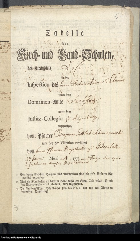 image.from.unit.number "Tabelle der Kirch und Land Schulen des Kirchspiels Bosemb"
