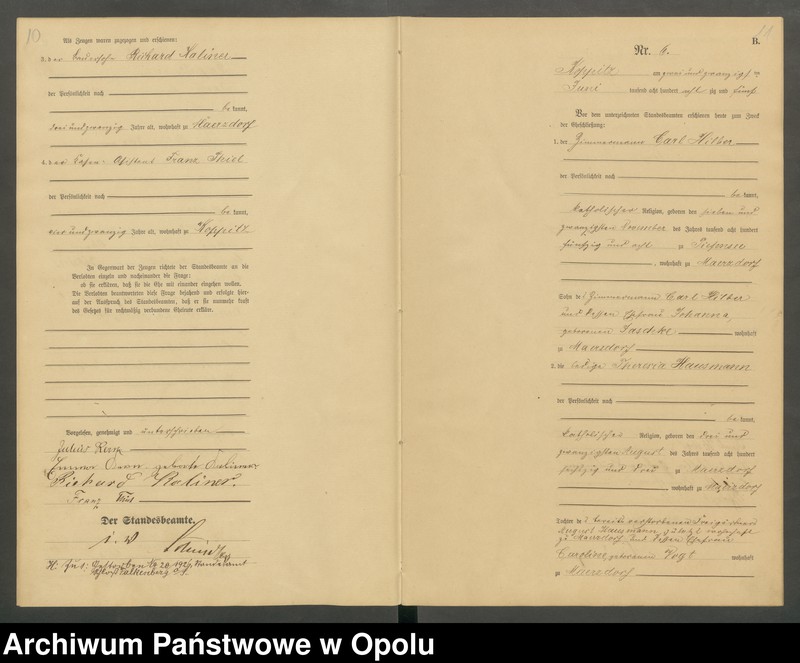 Obraz 8 z jednostki "Heiraths-Haupt-Register Standesamts Koppitz pro 1885"