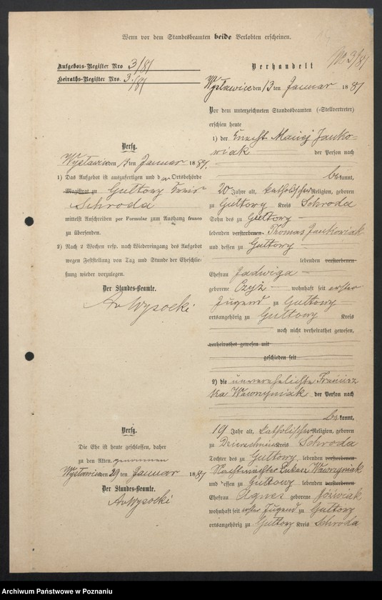 image.from.unit.number "Acta betreffend die Sammel Akten für die von den verlobten beizubringenden Urkunden und Konsenserklärungen, für die Aufgebotscheinigungen und Dispensation [...] von 1881 bis 1884"