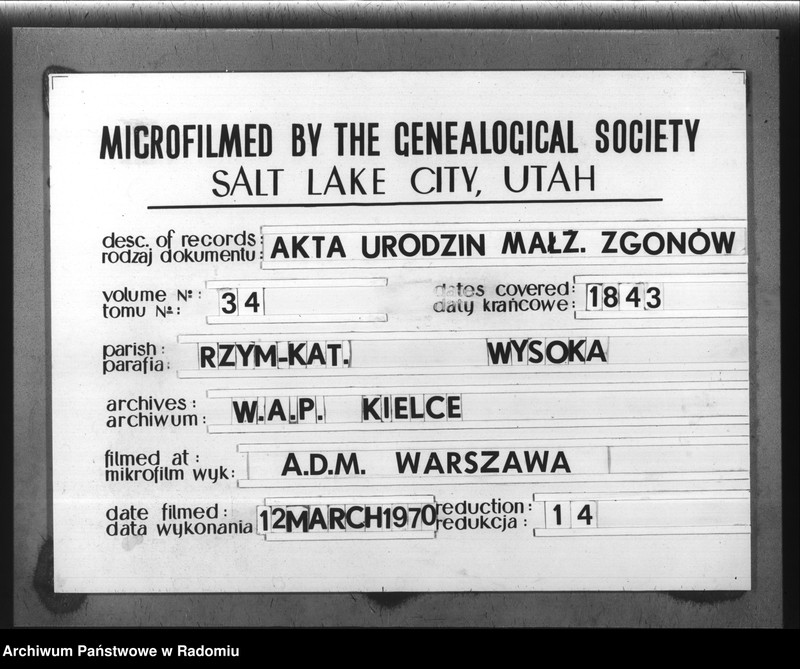 image.from.unit.number "Książka Duplikat Akt Cywilno - Religijnych Parafij Wysoka w okręgu Szydłowieckim Powiecie Opoczyńskim Gubernij Sandomierskiey na rok 1843 sporządzony"