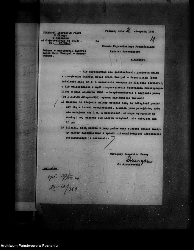 Obraz 15 z jednostki "Zatwierdzenie zakładu przemysłowego /fabryki mebli/ Bracia Koerpel w Szamotułach"