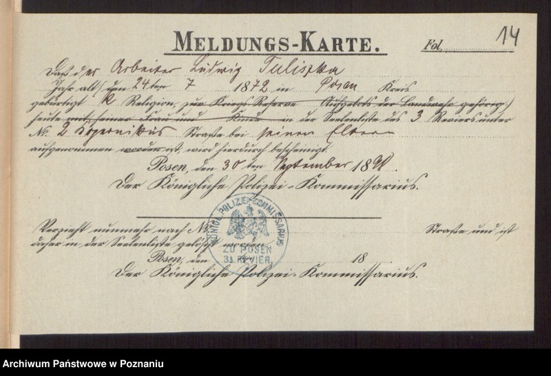 Obraz 16 z jednostki "Die von den Verlobten beigebrachten Urkunden zur Eheschliessung pro 1898"