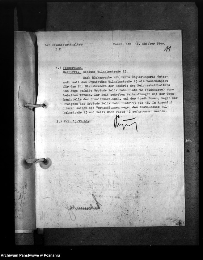 Obraz 15 z jednostki "Grundstück Wilhelmstr. 23 in Posen zum Ausbau der Raczyński Bibliothek"