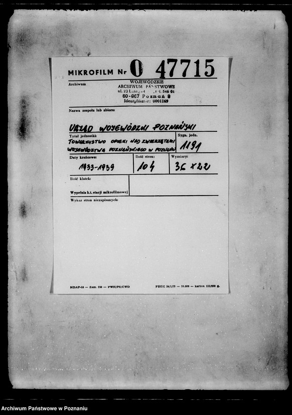 Obraz 2 z jednostki "/Towarzystwo Opieki nad Zwierzętami Województwa Poznańskiego w Poznaniu/"