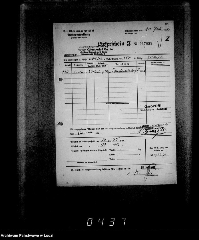 Obraz 10 z jednostki "Aufträge, [Lieferscheinen und Rechnungen] 16051-16121 [Zamówienia, rachunki, dowody dostaw, zapotrzebowania na żywność dla Getta]"