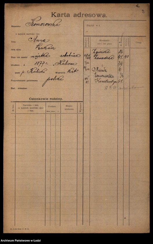 Obraz 4 z jednostki "[Spis ludności Łodzi] Komorowska - Kon"