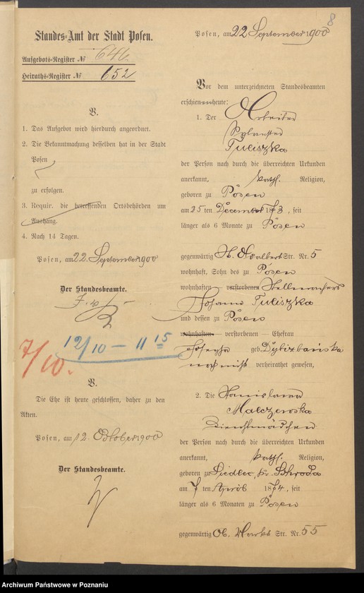 Obraz 10 z jednostki "Die von den Verlobten beigebrachten Urkunden zur Eheschliessung pro 1900"