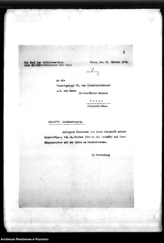 Obraz 10 z jednostki "Podręczna teczka akt dra Kortka, zawierająca informacje o utworzeniu Zentralstelle f.d. Gräber oraz korespondencję w sprawie miejscowych Niemców, zaginionych w 1939 roku"