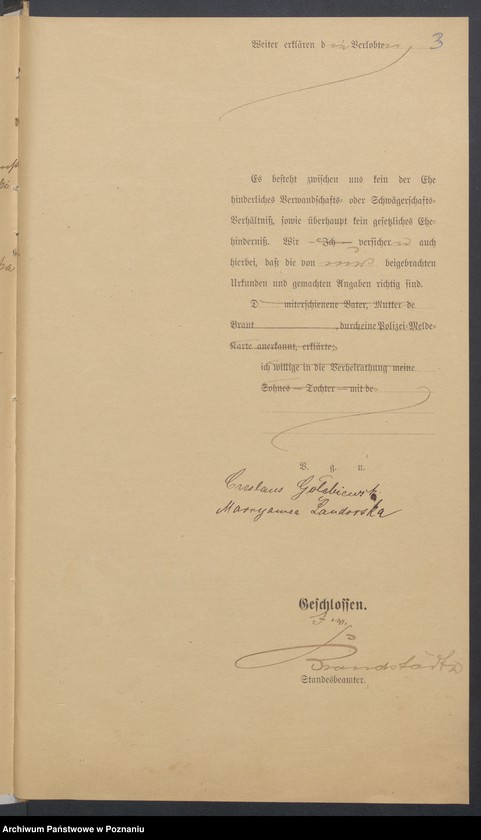 Obraz 5 z jednostki "Die von den Verlobten beigebrachten Urkunden zur Eheschliessung pro 1899"