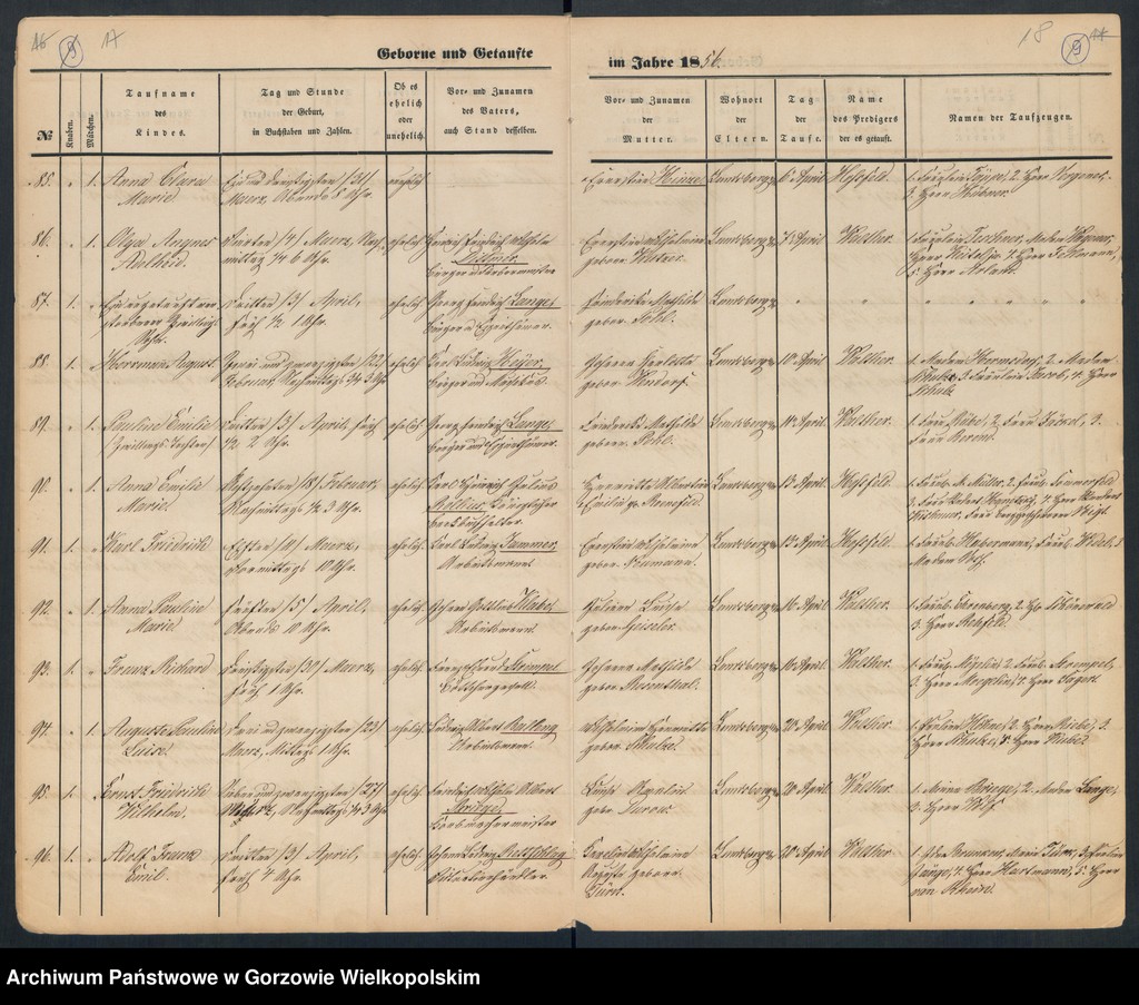 image.from.unit.number "Duplikate der St. Marienkirche Landsberg an der Warthe (Zawiera też księgę zgonów Concordienkirche z 1856 r. oraz dwa zapisy dotyczące małżeństw w 1857 r. w kościele Mariackim)"