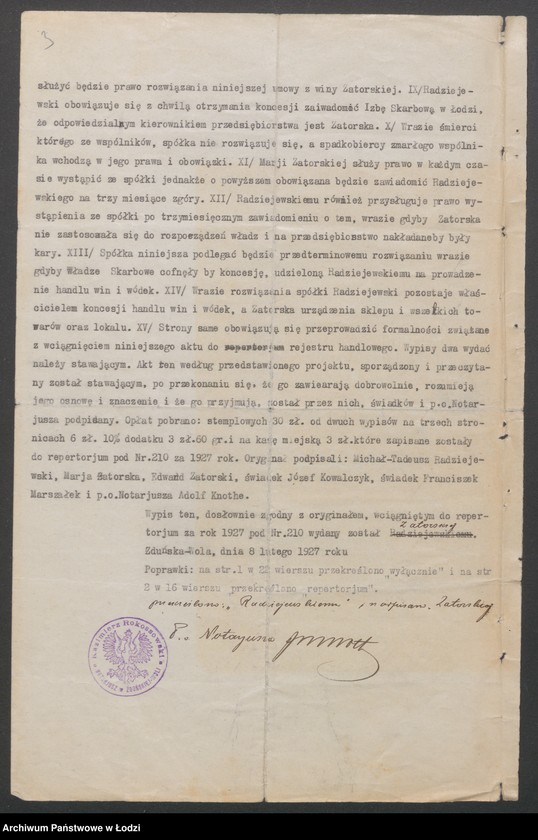 Obraz 5 z jednostki "Michał Tadeusz Radziejowski i S-ka- handel win i wódek z Zelowie"