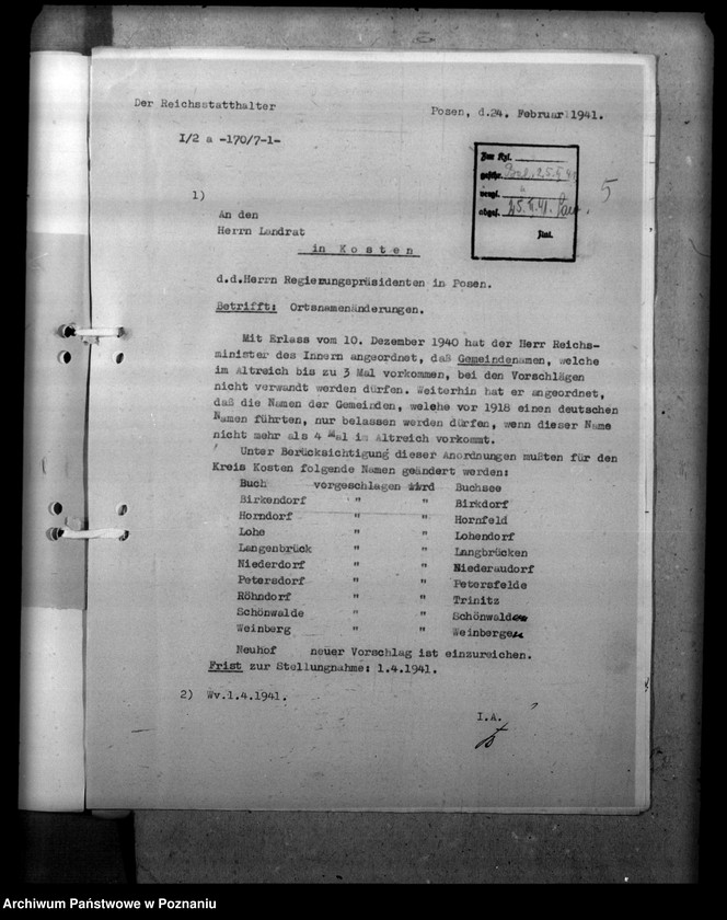 Obraz 9 z jednostki "Ortsnamenänderung Kreis Kosten - Kościan"