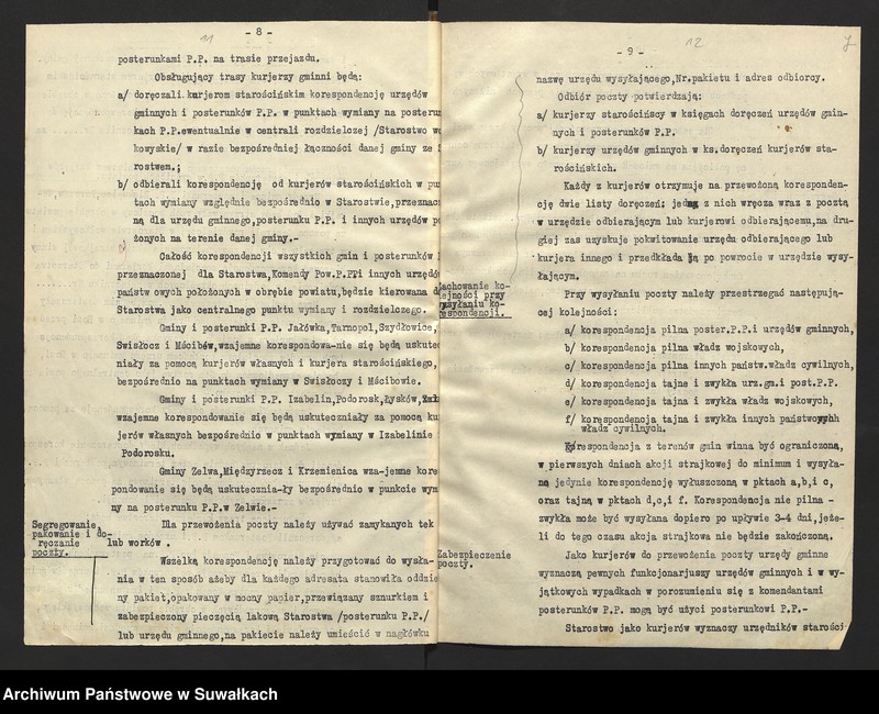 image.from.unit.number "[Plan powiatowy utrzymania ruchu pocztowego pomiędzy starostwem i urzędem wojewódzkim oraz w obrębie powiatu z urzędami gminnymi i posterunkami Policji Państwowej na wypadek strajku kolejowego i pocztowo-telegraficznego]"