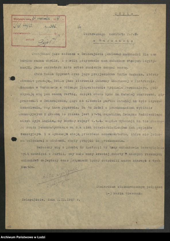 Obraz 10 z jednostki "Akta dotyczące spraw członków partii od A do C"