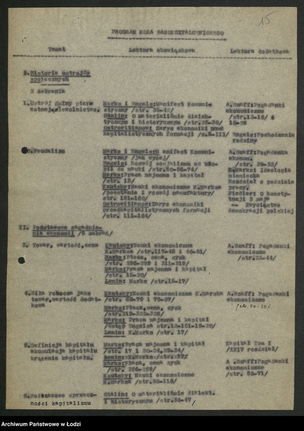 Obraz 16 z jednostki "[Wojewódzka Szkoła Partyjna Polskiej Partii Robotniczej] - programy i bibliografia"