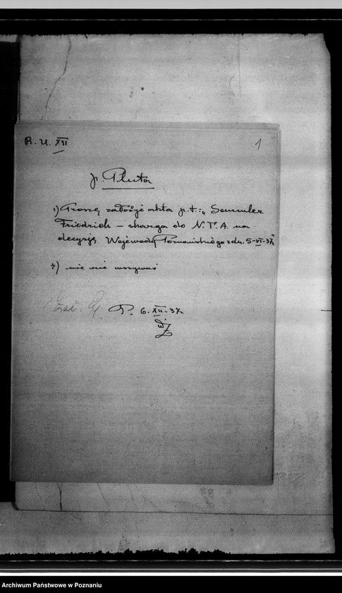 Obraz 5 z jednostki "Friedrich Semmler Skarga do Najwyższego Trybunału Administracyjnego na decyzję Wojewody Poznańskiego z dnia 5.VI.1937 r. /sprawy przewłaszczenia/"