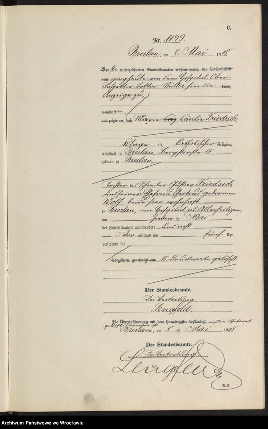 image.from.unit.number "Sterbe-Neben-Register Breslau I 1908 Band 4"