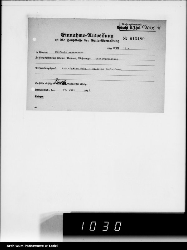 Obraz 15 z jednostki "9 Kassenbelege nr 3648-3899"