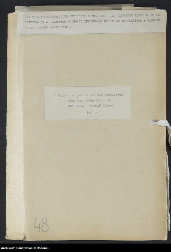 image.from.unit.number "[Wnioski o wydanie dowodów osobistych oraz nie odebrane dowody Grynszpan - Gutman Hercyk]"