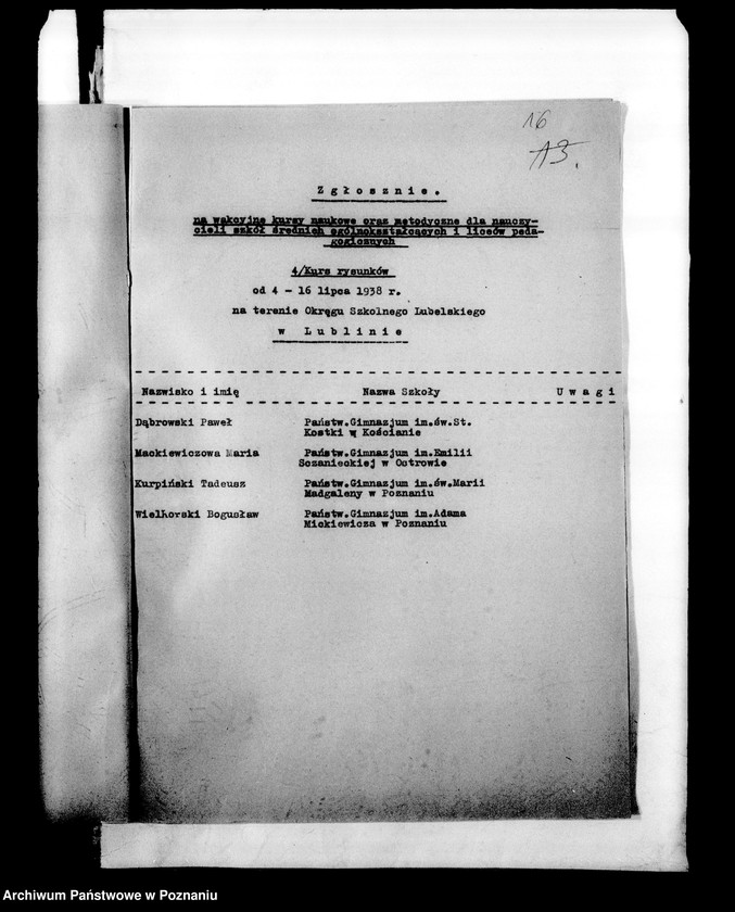 Obraz 19 z jednostki "Kursy wakacyjne nauczycieli szkół powszechnych [Spisy kandydatów na kurs]"