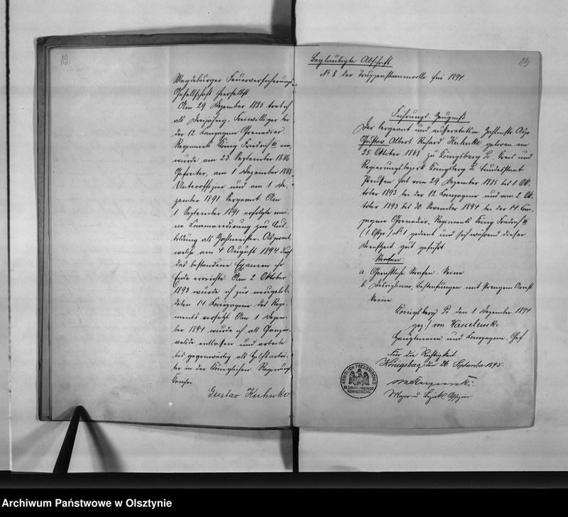 image.from.unit.number "Kanzlei Hilfsarbeiter Kuhnke [Gustav Albert], den 11.2.[18]97 Regierungs Büreau Diätar, den 1.6.1901 Regi.[ierungs] Hauptkassen Buchhalter"