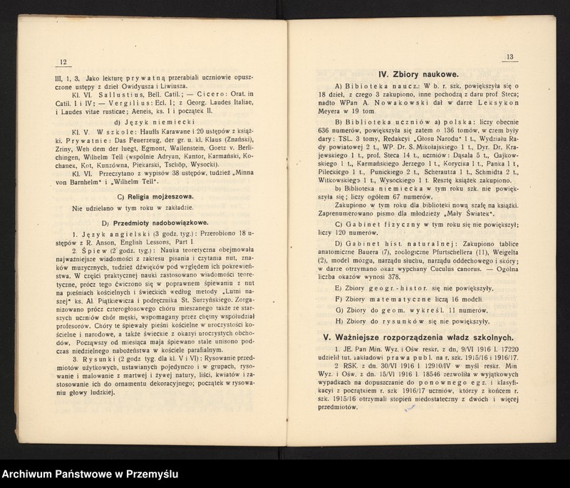 image.from.unit.number "VI Sprawozdanie kierownika Pryw[atnego] Gimnazjum Real[nego] w Chrzanowie za rok szkolny 1916/17"
