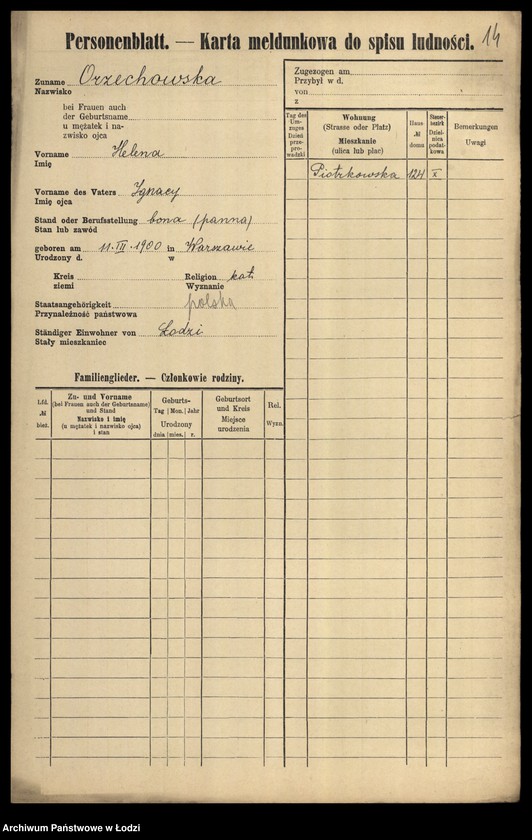 Obraz 17 z jednostki "[Spis ludności Łodzi] Orzechowska-Osiński"