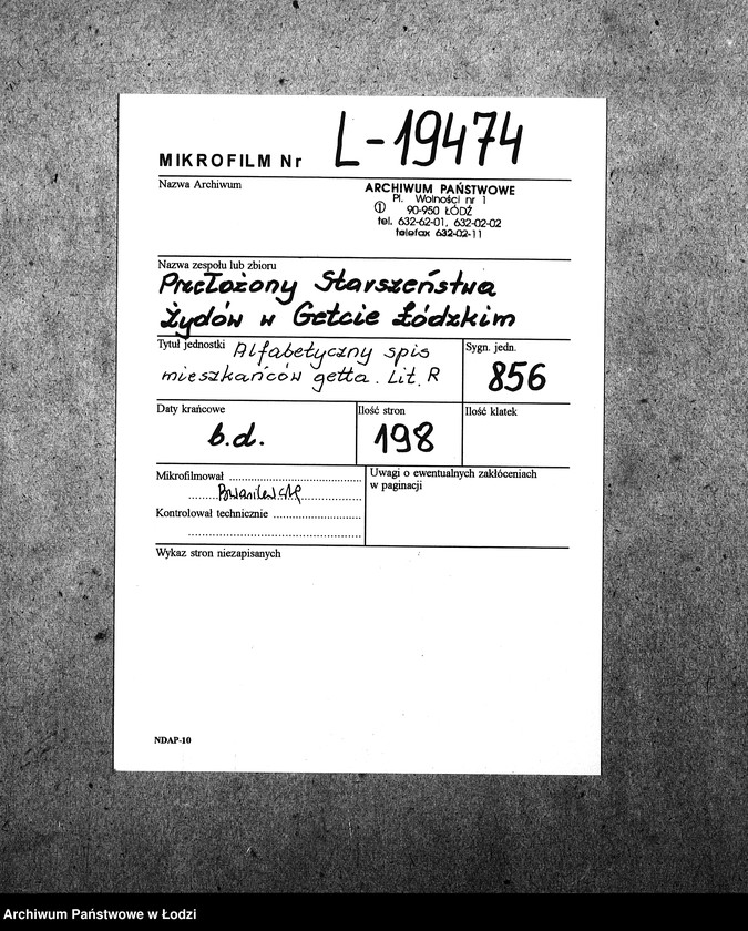 Obraz 2 z jednostki "[Alfabetyczny spis mieszkańców getta. Litera R]"