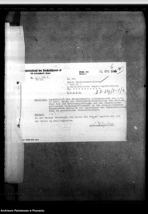 Obraz 11 z jednostki "Unterstützung an Stelle von Sozialversicherung für Polen. Erlass des Reichsarbeitsministeriums vom 26. 8. 1942 "Polenstatut"."