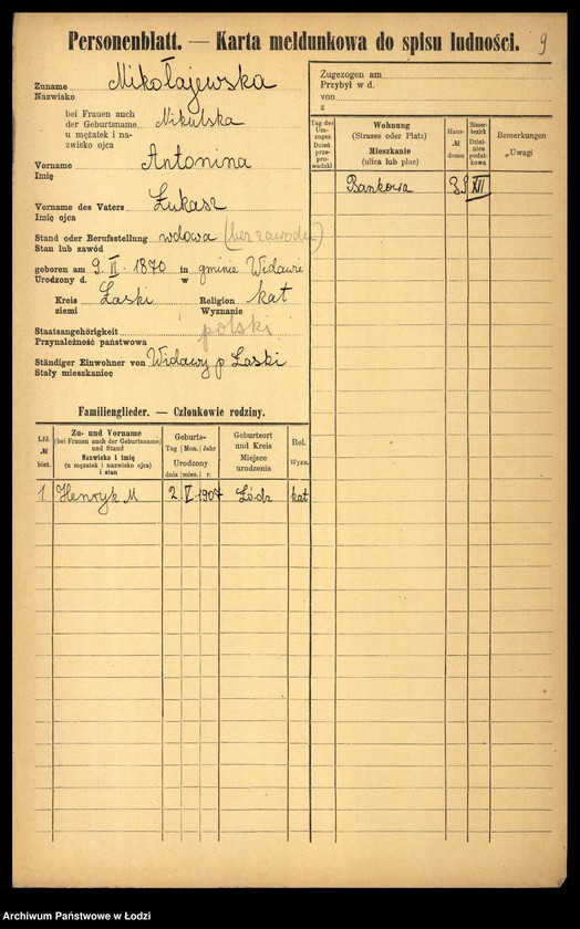 Obraz 12 z jednostki "[Spis ludności Łodzi] Mikołajew - Milchteich"