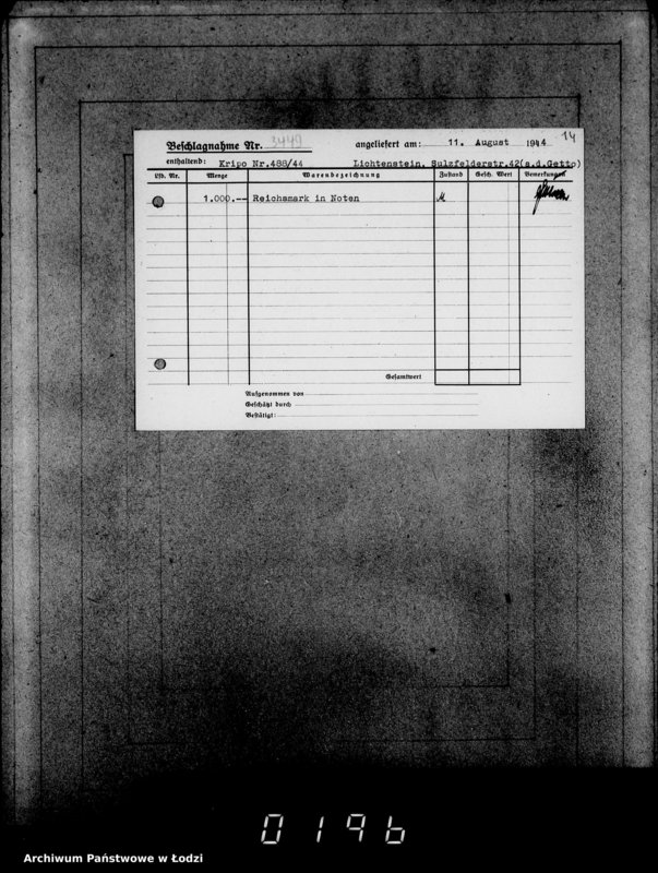 Obraz 18 z jednostki "Kripo 3201-33462 [Kartoteka skonfiskowanego majątku ruchomego u Żydów]"