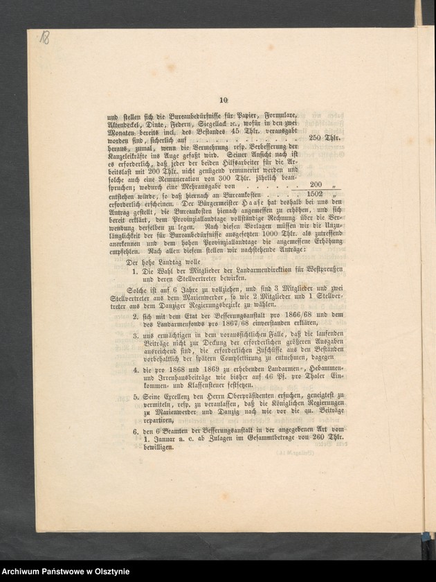 image.from.unit.number "Acta des 18ten Provinzial-Landtages der Stände des Königreichs Preußen. betreffend den Westpreussischen Landarmen Fonds in den 1864-1866"