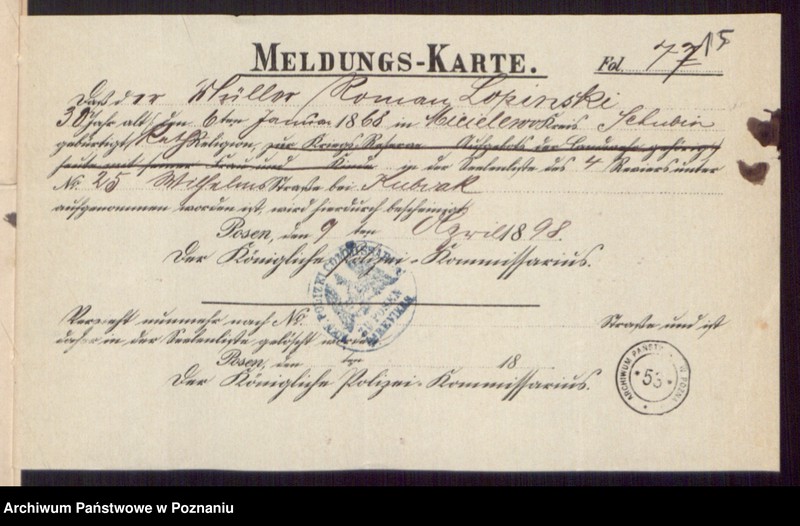 Obraz 17 z jednostki "Die von den Verlobten beigebrachten Urkunden zur Eheschliessung pro 1898"