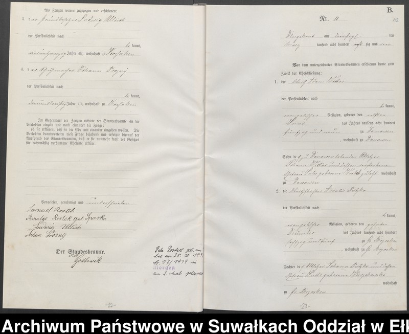 image.from.unit.number "Heiraths-Haupt-Register des Königlichen Preussischen Standes-Amtes Kumilsko Kreis Johannisburg"