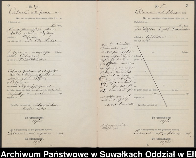 image.from.unit.number "Sterbe-Neben-Register des Preussischen Standes-Amtes Orlowen Kreis Loetzen für das Jahr 1892"