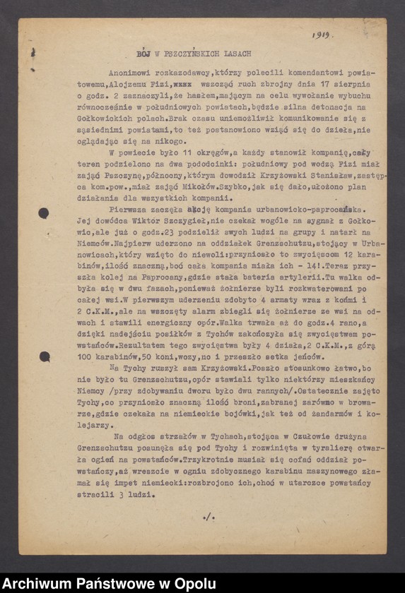 Obraz 6 z jednostki "[Wyglenda Jan "Geneza Pierwszego Powstania," "Boje Bytomskie", "Powstanie w obwodzie przemysłowym" oraz "Bój w pszczyńskich lasach"]"