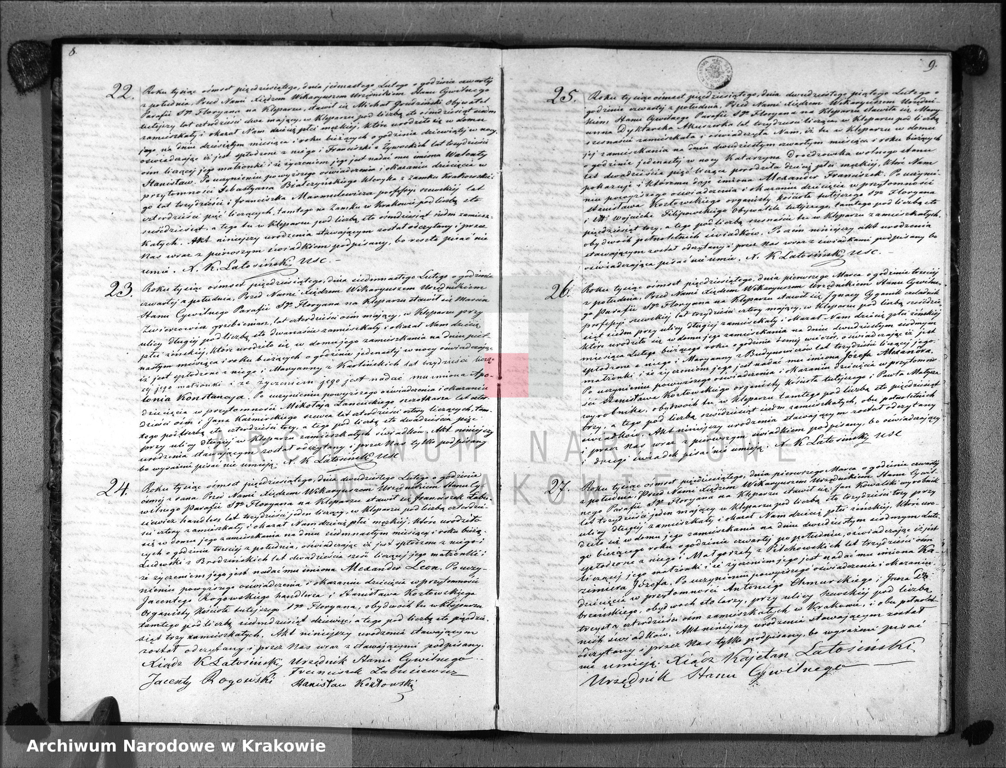 Skan z jednostki: Księga Aktów Urodzenia Uznania i Przysposobienia dla Parafii Sgo Floryana na Kleparzu na rok 1850